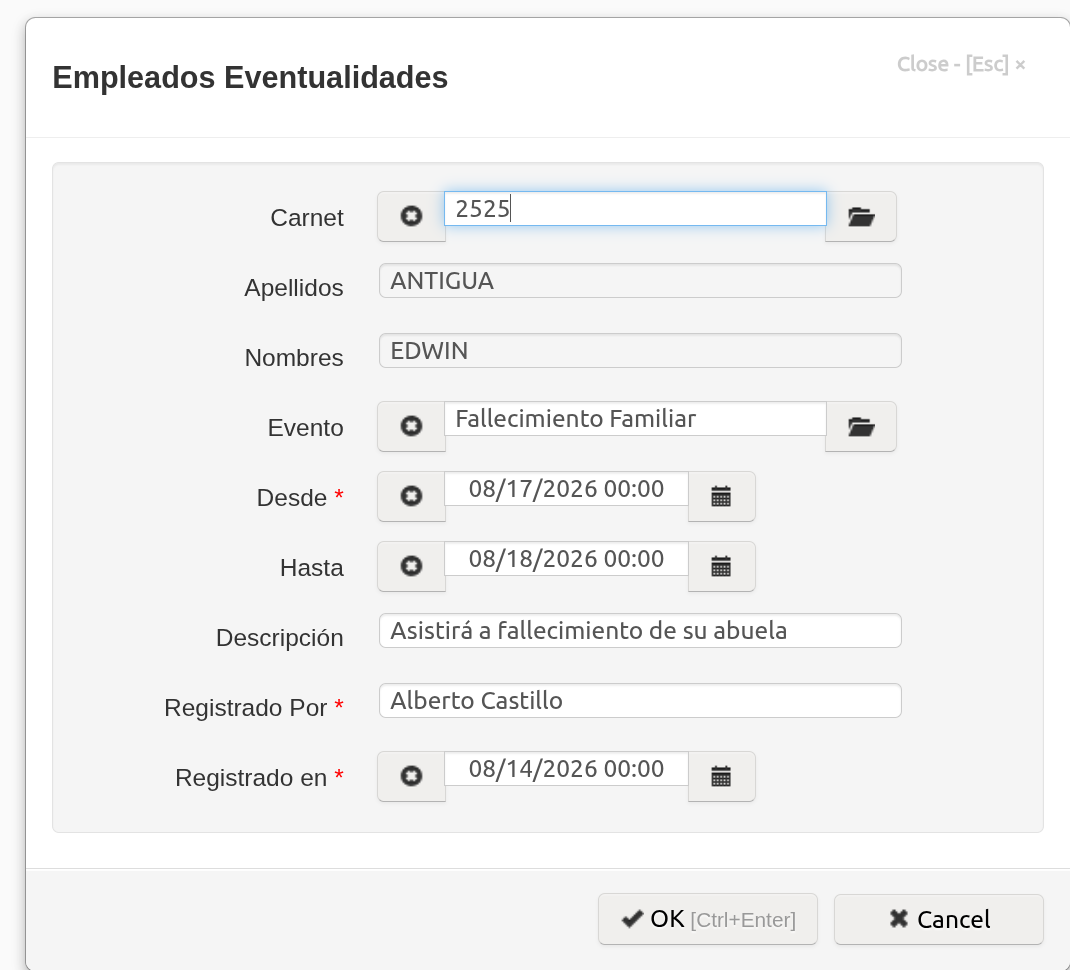 Eventualidades empleados
